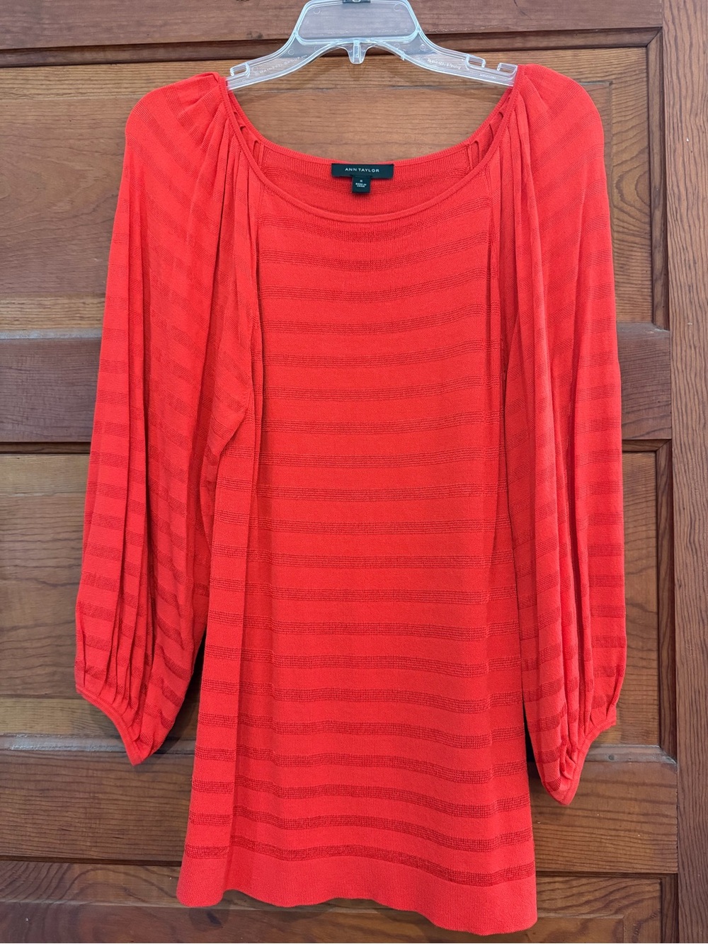 Ann Taylor Bright Red Boatneck Long-Sleeve Knit Top